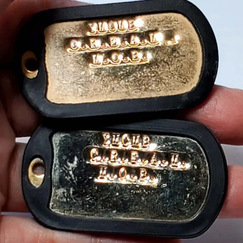 YMCME c.r.e.a.m m.o.b Embossed Brass Dog Tags